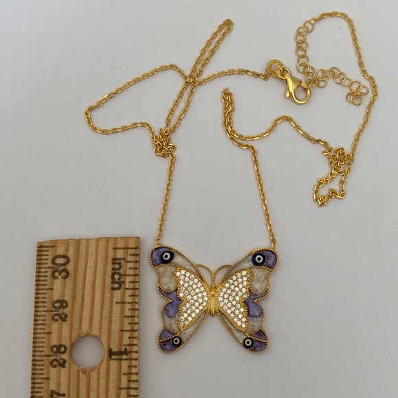Purple butterfly evil eye cz 925 silver necklace - Picture 2 of 3